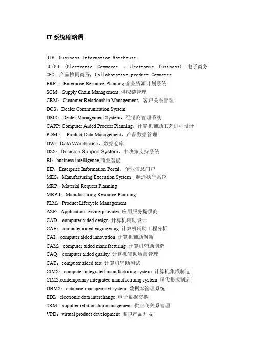 关于IT系统方面的缩略语
