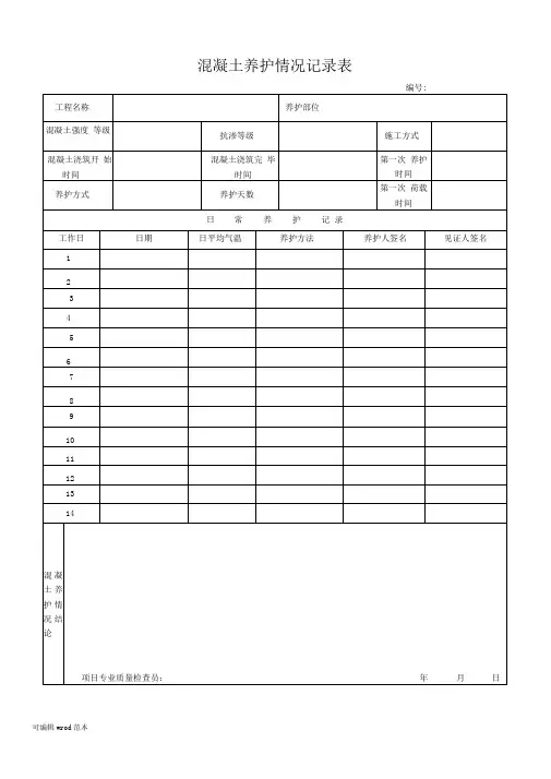 混凝土养护记录表44838