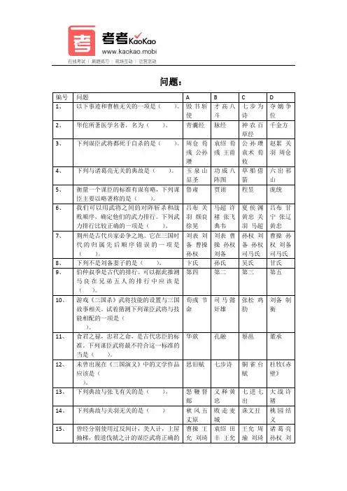 《三国演义》冷知识选择题