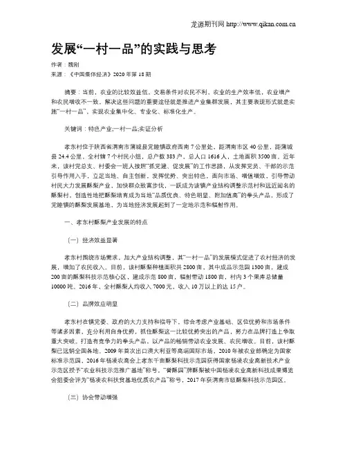 发展“一村一品”的实践与思考