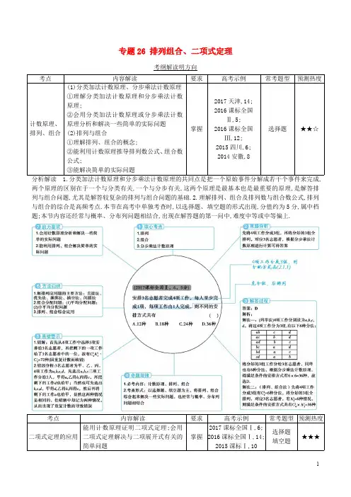 三年高考(2016_2018)高考数学试题分项版解析专题26排列组合、二项式定理理(含解析)