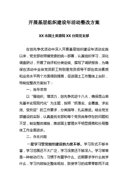 XX分局开展基层组织建设年活动整改方案