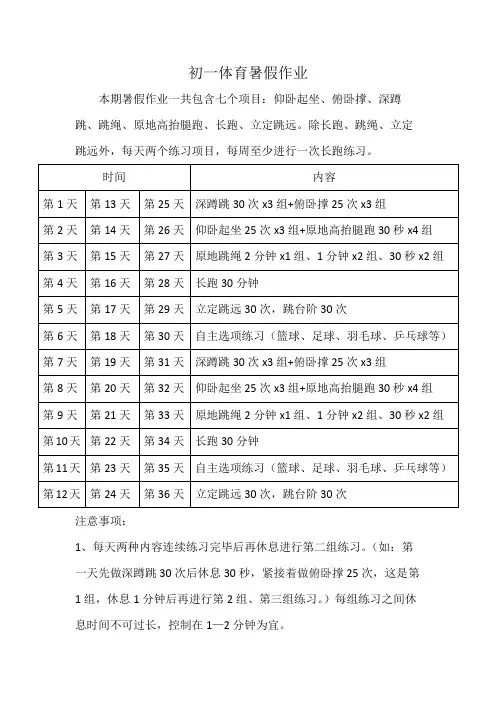 初一体育暑假作业