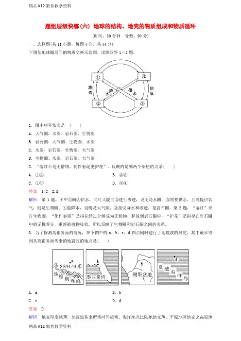 【配套K12】[学习]2018高考地理一轮复习 题组层级快练6 地球的结构、地壳的物质组成和物质循环
