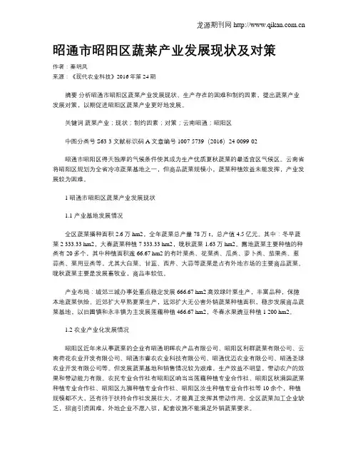 昭通市昭阳区蔬菜产业发展现状及对策