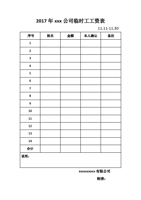 临时工工资表