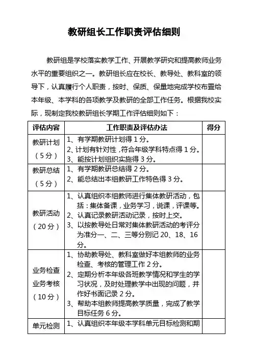 教研组长考评细则4