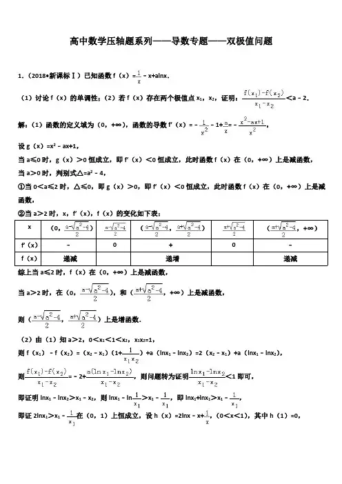 高中数学压轴题系列——导数专题——双极值问题