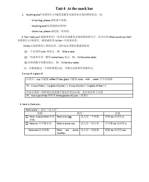 苏教译林版小学英语四年级上册 Unit6 知识点梳理