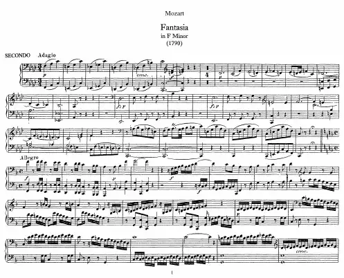 (莫扎特 四手联弹)Fantasia in f, (1790) (4 Hands) 原版 五线谱 钢琴谱 正谱