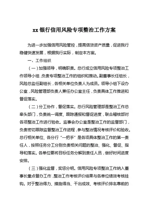 XX银行信用风险专项整治方案