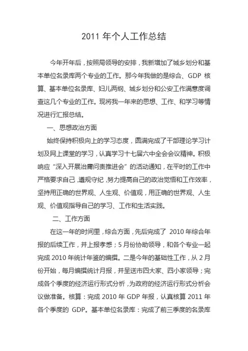 2011年统计个人工作总结