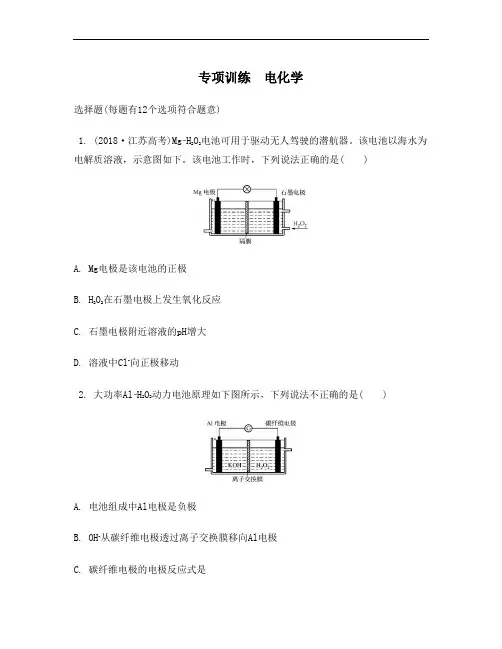 江苏省2019届高考化学二轮复习专项训练 电化学