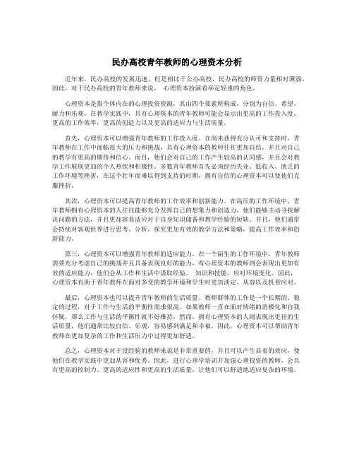 民办高校青年教师的心理资本分析