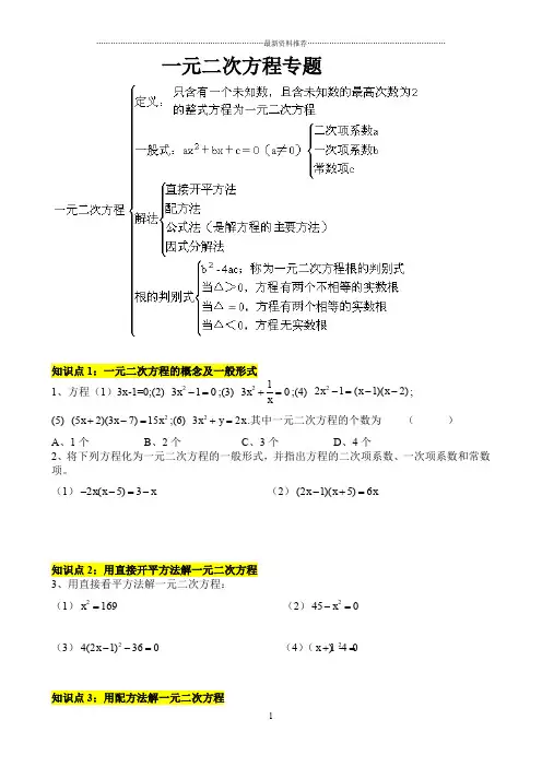 一元二次方程知识点归纳与复习精编版