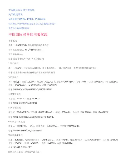 国际贸易的主要航线常识,运输条款解释,航线的区分全球航线划分方法和各航线主要港口,货物出口海运操作流程