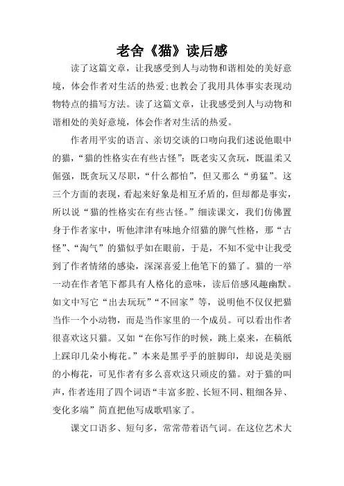 老舍《猫》读后感 2