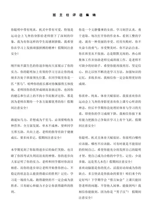班主任评语集锦 2