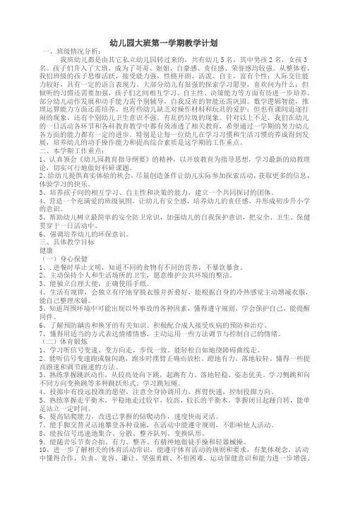幼儿园大班第一学期教学计划