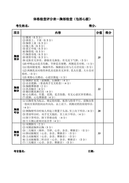 体格检查评分标准 3