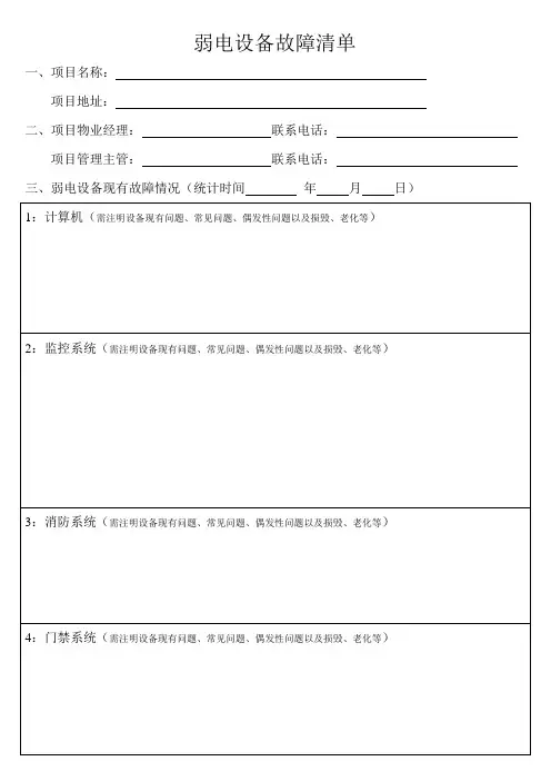 弱电设备故障清单