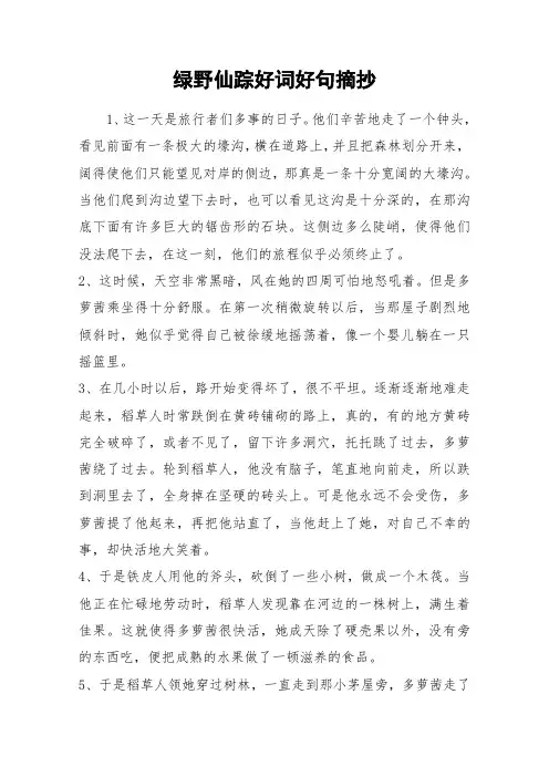 绿野仙踪好词好句摘抄_作文
