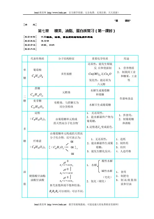 高二化学糖类油脂蛋白质复习