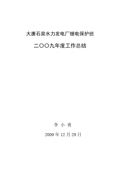 石泉水力发电厂继电保护班2009年度工作总结WL