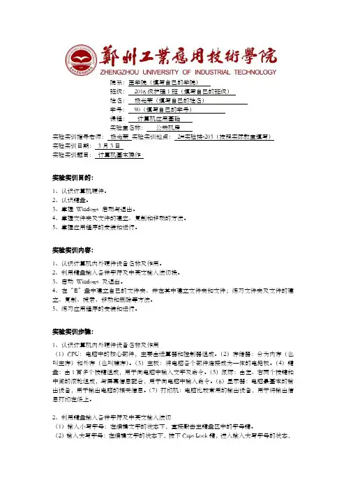 计算机应用基础实训报告