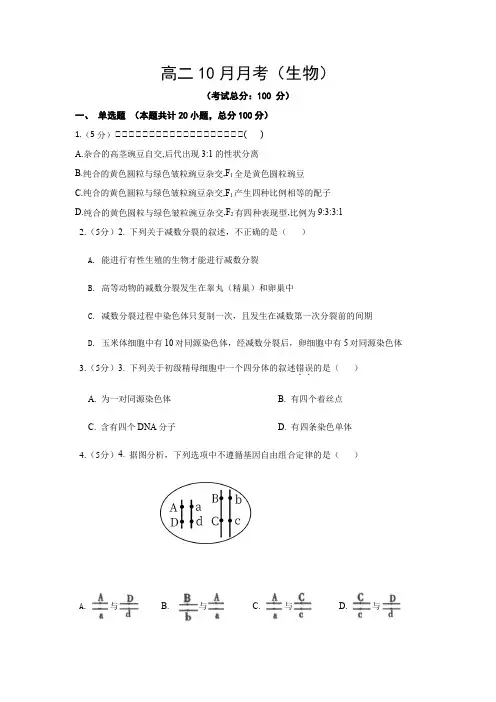 高二10月月考(生物)试题含答案