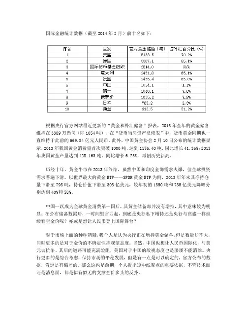 秦训利：中国黄金储备未变值得玩味