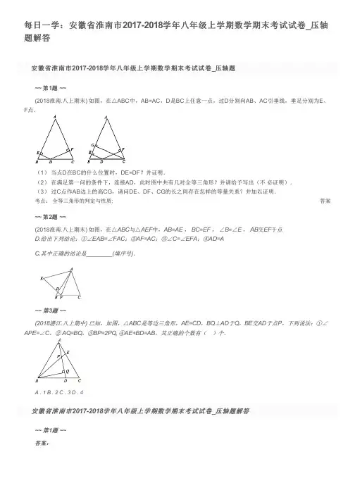 每日一学：安徽省淮南市2017-2018学年八年级上学期数学期末考试试卷_压轴题解答