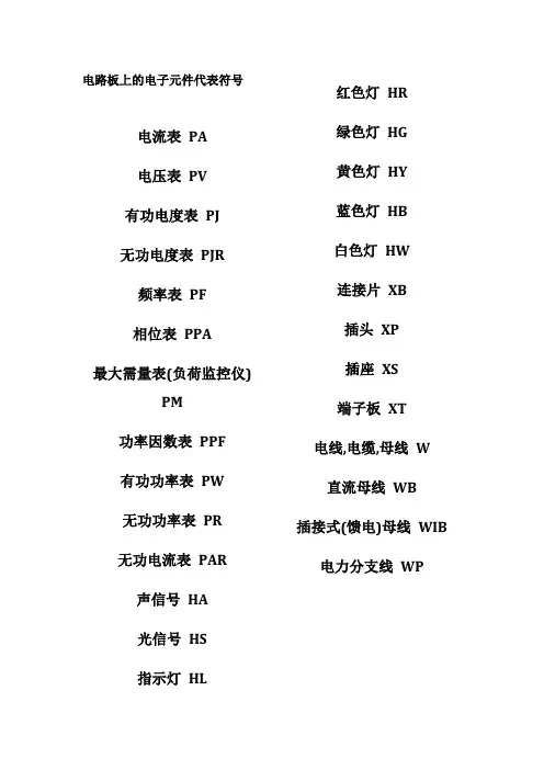 电路板上的电子元件代表符号