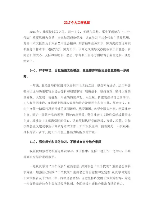 2017个人工作总结