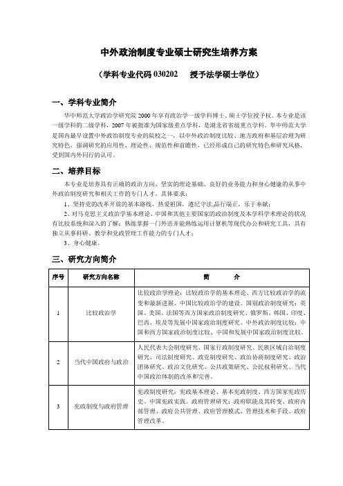 华中师范大学中外政治制度硕士培养方案