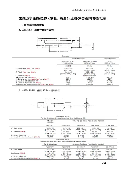 1、常规力学性能标准试样尺寸(拉伸、压缩、冲击) 2015-03-04