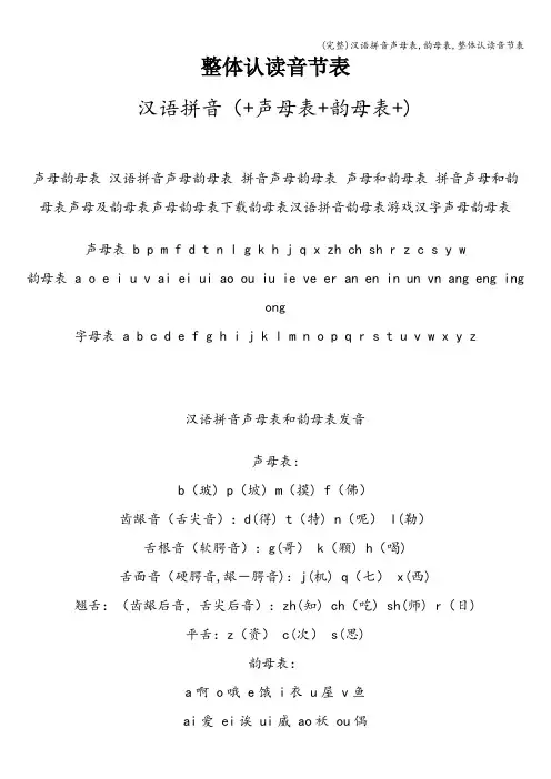 (完整)汉语拼音声母表,韵母表,整体认读音节表