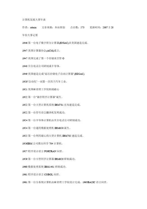 计算机发展大事年表
