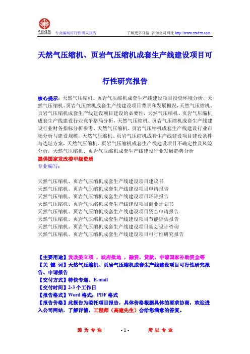 天然气压缩机、页岩气压缩机成套生产线建设项目可行性研究报告
