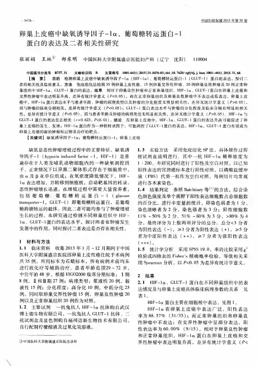 卵巢上皮癌中缺氧诱导因子-1α、葡萄糖转运蛋白-1蛋白的表达及二者