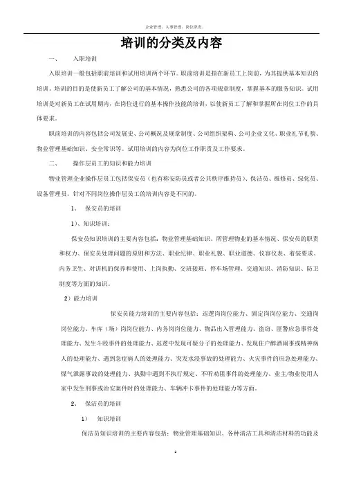 物业管理培训的分类及内容12667