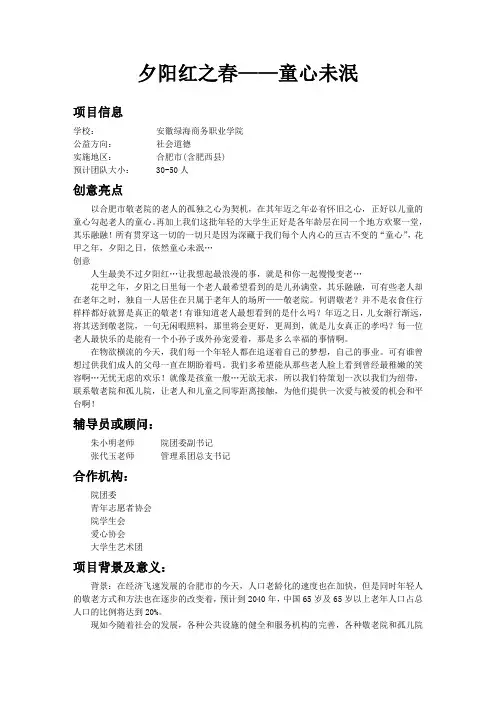 夕阳红之春——童心未泯  策划案