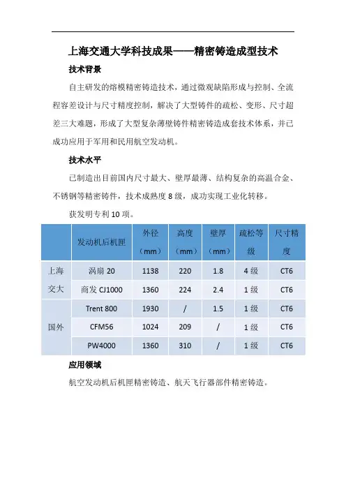 上海交通大学科技成果——精密铸造成型技术