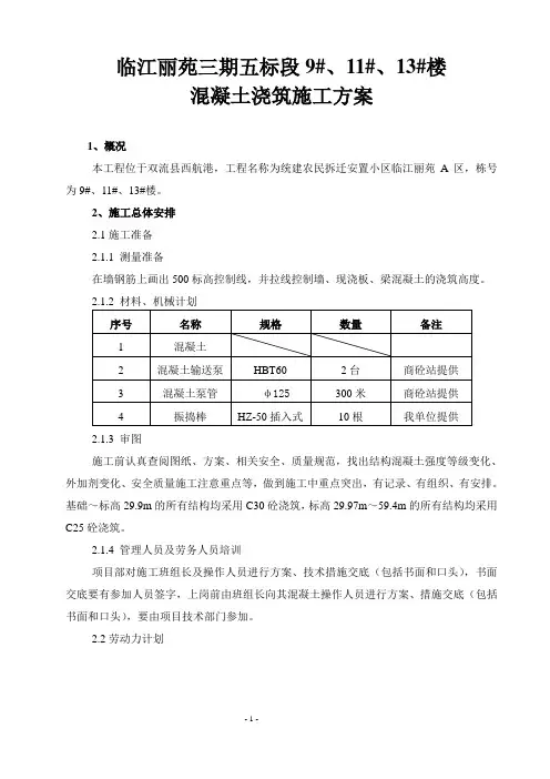 混凝土浇筑施工方案 4