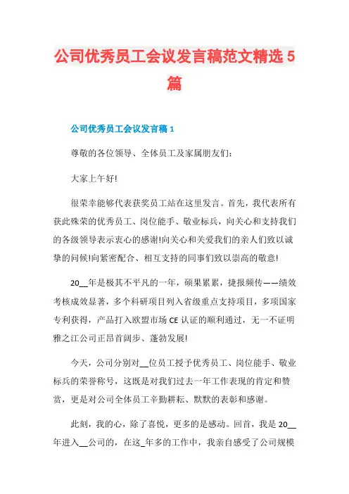 公司优秀员工会议发言稿范文精选5篇