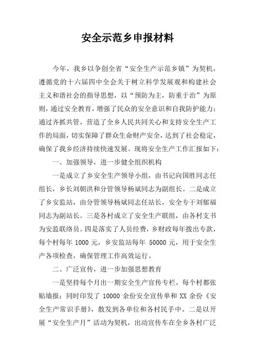 安全示范乡申报材料