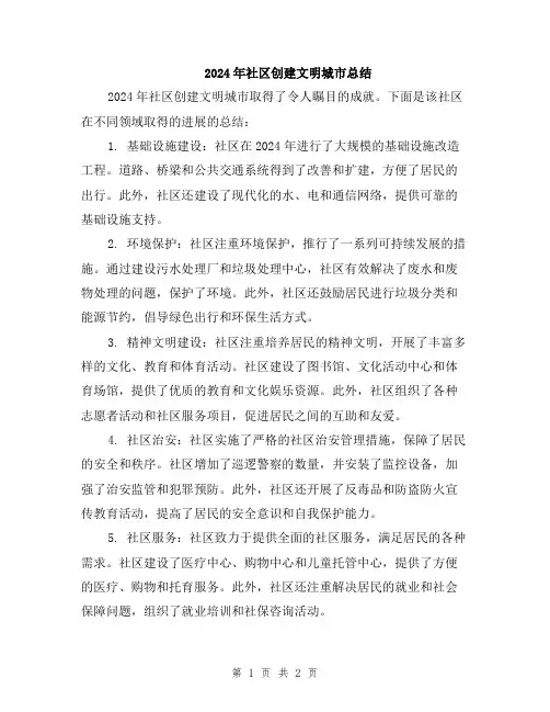 2024年社区创建文明城市总结