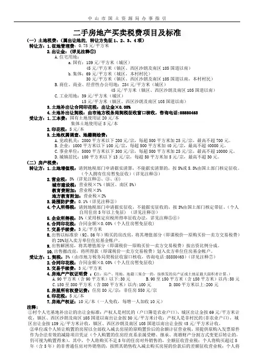 二手房地产买卖税费项目及标准