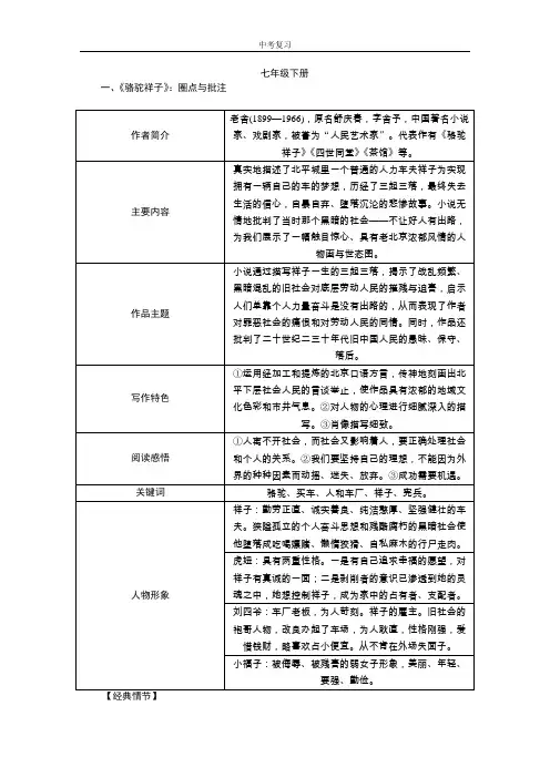 中考语文复习考点十 名著阅读 (七年级下册)