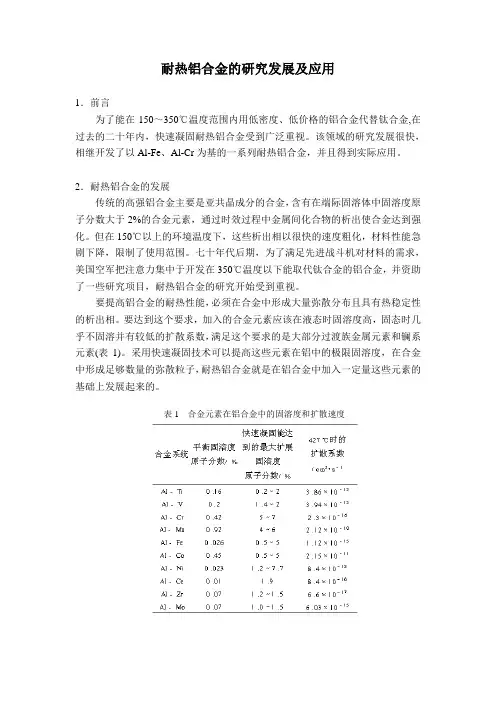 耐热铝合金的发展及应用